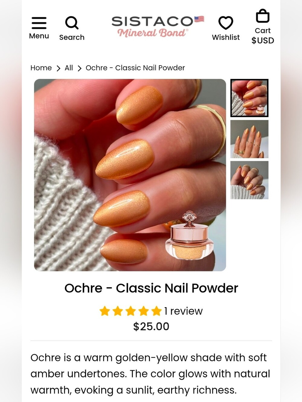 Sistaco Ochre Classic Mineral Bond  Nail Powder — Warm Golden-Ochre Shine